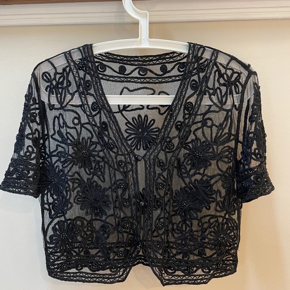 Black Mesh Shrug, lace beadwork, size small. - Picture 1 of 4